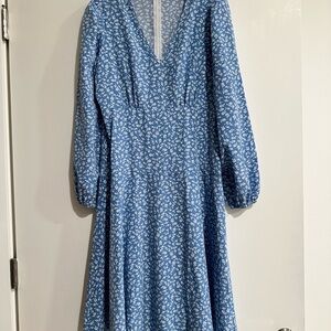 Blue Floral Long Sleeve Dress